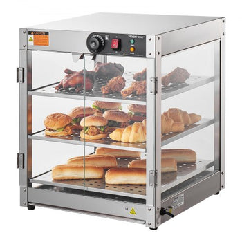 3-Tier Commercial Food Warmer Display, 800W Food Display Warmer with Light to Enhance Food Display, 86?~185? Temperature Control, 90L Large Capacity for Hamburger, Pizza, Bread, Fried Chicken