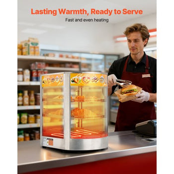 3-Tier Commercial Food Warmer Display, 800W Food Display Warmer with LED Light, Adjustable Shelf and Stainless Steel Frame, 86?~185? Air Heating, 60L for Hamburger, Pizza, Bread, Fried Chicken