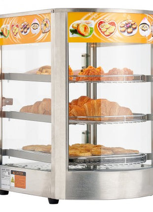 3-Tier Commercial Food Warmer Display, 800W Food Display Warmer with LED Light, Adjustable Shelf and Stainless Steel Frame, 86?~185? Air Heating, 60L for Hamburger, Pizza, Bread, Fried Chicken