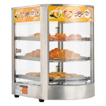 3-Tier Commercial Food Warmer Display, 800W Food Display Warmer with LED Light, Adjustable Shelf and Stainless Steel Frame, 86?~185? Air Heating, 60L for Hamburger, Pizza, Bread, Fried Chicken