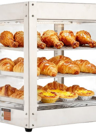 3-Tier Commercial Food Warmer Display, 800W Food Display Warmer with LED Light, Adjustable Shelf and Stainless Steel Frame, 86?~185? Air Heating, 34L for Hamburger, Pizza, Bread, Fried Chicken
