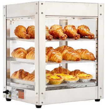 3-Tier Commercial Food Warmer Display, 800W Food Display Warmer with LED Light, Adjustable Shelf and Stainless Steel Frame, 86?~185? Air Heating, 34L for Hamburger, Pizza, Bread, Fried Chicken