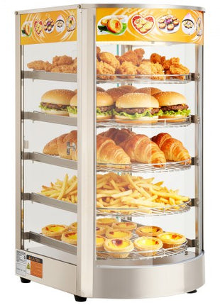 5-Tier Commercial Food Warmer Display, 800W Food Display Warmer with LED Light, Adjustable Shelf and Stainless Steel Frame, 86?~185? Air Heating, 60L for Hamburger, Pizza, Bread, Fried Chicken