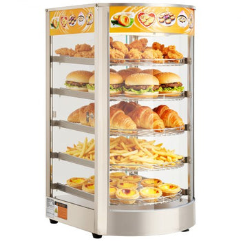 5-Tier Commercial Food Warmer Display, 800W Food Display Warmer with LED Light, Adjustable Shelf and Stainless Steel Frame, 86?~185? Air Heating, 60L for Hamburger, Pizza, Bread, Fried Chicken