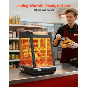 3-Tier Commercial Food Warmer Display, 800W Food Display Warmer with LED Light, Top Storage and Adjustable Shelves, 86?~185? Steam Heating, 60 Qt /57L for Hamburger, Pizza, Bread, Fried Chicken