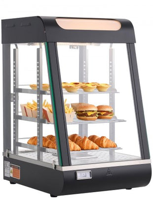 3-Tier Commercial Food Warmer Display, 800W Food Display Warmer with LED Light, Top Storage and Adjustable Shelves, 86?~185? Steam Heating, 60 Qt /57L for Hamburger, Pizza, Bread, Fried Chicken