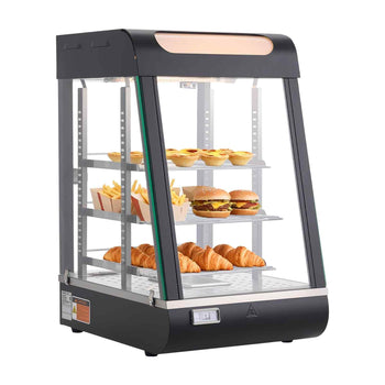3-Tier Commercial Food Warmer Display, 800W Food Display Warmer with LED Light, Top Storage and Adjustable Shelves, 86℉~185℉ Steam Heating, 60 Qt /57L for Hamburger, Pizza, Bread, Fried Chicken