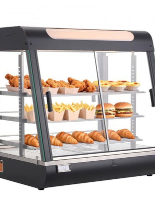 3-Tier Commercial Food Warmer Display, 1200W Food Display Warmer with LED Light, Top Storage and Adjustable Shelves, 86?~185? Steam Heating, 106Qt/100L for Hamburger, Pizza, Bread, Fried Chicken