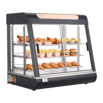 3-Tier Commercial Food Warmer Display, 1200W Food Display Warmer with LED Light, Top Storage and Adjustable Shelves, 86?~185? Steam Heating, 106Qt/100L for Hamburger, Pizza, Bread, Fried Chicken