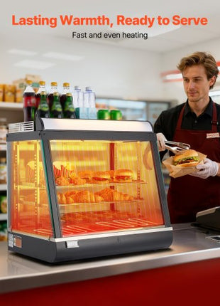 3-Tier Commercial Food Warmer Display, 1200W Food Display Warmer with LED Light, Top Storage and Adjustable Shelves, 86?~185? Steam Heating, 75L for Hamburger, Pizza, Bread, Fried Chicken