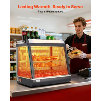 3-Tier Commercial Food Warmer Display, 1200W Food Display Warmer with LED Light, Top Storage and Adjustable Shelves, 86?~185? Steam Heating, 75L for Hamburger, Pizza, Bread, Fried Chicken