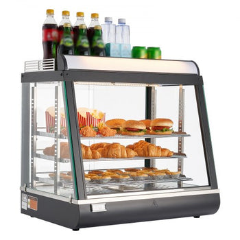 3-Tier Commercial Food Warmer Display, 1200W Food Display Warmer with LED Light, Top Storage and Adjustable Shelves, 86?~185? Steam Heating, 75L for Hamburger, Pizza, Bread, Fried Chicken