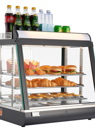 3-Tier Commercial Food Warmer Display, 1200W Food Display Warmer with LED Light, Top Storage and Adjustable Shelves, 86℉~185℉ Steam Heating, 75L for Hamburger, Pizza, Bread, Fried Chicken