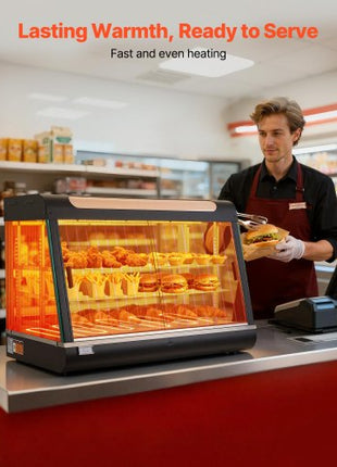 3-Tier Commercial Food Warmer Display, 1400W Food Display Warmer with LED Light, Top Storage and Adjustable Shelves, 86?~185? Steam Heating, 137Qt/130L for Hamburger, Pizza, Bread, Fried Chicken