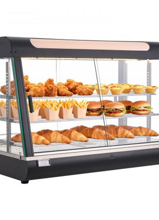 3-Tier Commercial Food Warmer Display, 1400W Food Display Warmer with LED Light, Top Storage and Adjustable Shelves, 86?~185? Steam Heating, 137Qt/130L for Hamburger, Pizza, Bread, Fried Chicken