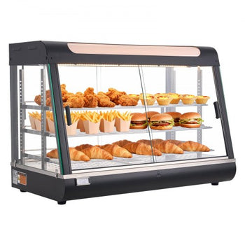 3-Tier Commercial Food Warmer Display, 1400W Food Display Warmer with LED Light, Top Storage and Adjustable Shelves, 86?~185? Steam Heating, 137Qt/130L for Hamburger, Pizza, Bread, Fried Chicken