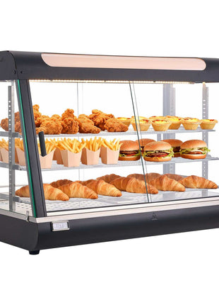 3-Tier Commercial Food Warmer Display, 1400W Food Display Warmer with LED Light, Top Storage and Adjustable Shelves, 86℉~185℉ Steam Heating, 137Qt/130L for Hamburger, Pizza, Bread, Fried Chicken
