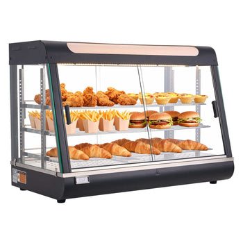 3-Tier Commercial Food Warmer Display, 1400W Food Display Warmer with LED Light, Top Storage and Adjustable Shelves, 86℉~185℉ Steam Heating, 137Qt/130L for Hamburger, Pizza, Bread, Fried Chicken