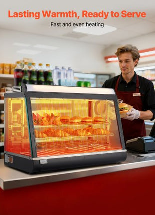 3-Tier Commercial Food Warmer Display, 1400W Food Display Warmer with LED Light, Top Storage and Adjustable Shelves, 86?~185? Steam Heating, 105L for Hamburger, Pizza, Bread, Fried Chicken