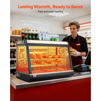 3-Tier Commercial Food Warmer Display, 1400W Food Display Warmer with LED Light, Top Storage and Adjustable Shelves, 86?~185? Steam Heating, 105L for Hamburger, Pizza, Bread, Fried Chicken