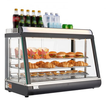 3-Tier Commercial Food Warmer Display, 1400W Food Display Warmer with LED Light, Top Storage and Adjustable Shelves, 86?~185? Steam Heating, 105L for Hamburger, Pizza, Bread, Fried Chicken