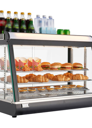 3-Tier Commercial Food Warmer Display, 1400W Food Display Warmer with LED Light, Top Storage and Adjustable Shelves, 86℉~185℉ Steam Heating, 105L for Hamburger, Pizza, Bread, Fried Chicken