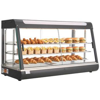 3-Tier Commercial Food Warmer Display, 1600W Food Display Warmer with LED Light, Top Storage and Adjustable Shelves, 86℉~185℉ Steam Heating, 190Qt/180L for Hamburger, Pizza, Bread, Fried Chicken
