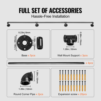 Pipe Stair Handrail, 13FT Staircase Handrail, 440LBS Load Capacity Carbon Steel Pipe Handrail, Industrial Pipe Handrail with Wall Mount Support, Round Corner Wall Handrailing for Indoor, Outdoor