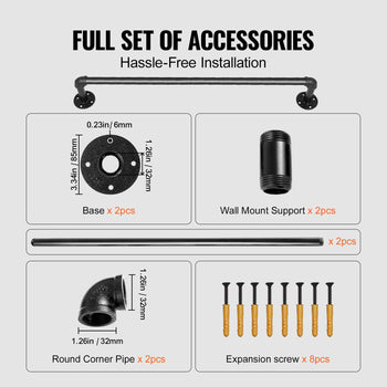 Pipe Stair Handrail, 3FT Staircase Handrail, 440LBS Load Capacity Carbon Steel Pipe Handrail, Industrial Pipe Handrail with Wall Mount Support, Round Corner Wall Handrailings for Indoor, Outdoor