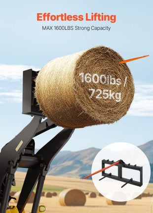 49" Hay Spear, Bale Spears 1600lbs Loading Capacity, Skid Steer Loader Tractor Attachment with 2pcs 17.5" Stabilizer Spears, Quick Attach Spike Forks