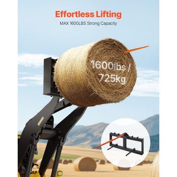 49" Hay Spear, Bale Spears 1600lbs Loading Capacity, Skid Steer Loader Tractor Attachment with 2pcs 17.5" Stabilizer Spears, Quick Attach Spike Forks