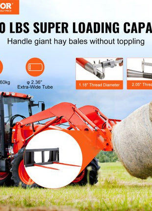 49" Hay Spear, Bale Spears 3000lbs Loading Capacity, Skid Steer Loader Tractor Attachment 2pcs Spears, Quick Attach Spike Forks