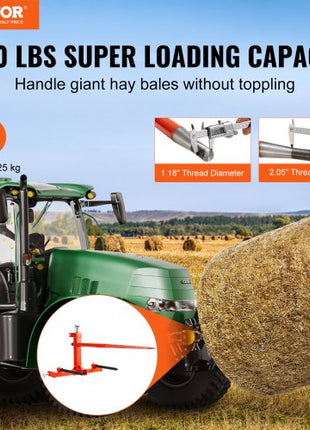 49" Hay Spear, Bale Spears 1600lbs Loading Capacity, Three-Point Hitch Tractor Attachment with 2pcs 17.5" Stabilizer Spears, Quick Attach Spike Forks