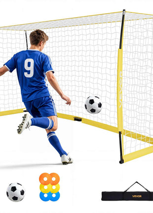 Soccer Goal 12 x 6 FT Soccer Net for Backyard Collapsible Base Yellow, Portable & Quick Setup, with Metal Base, Carry Bag, Ground Stakes, for Youth & Adults Outdoor Backyard Practice Training