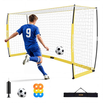 Soccer Goal 12 x 6 FT Soccer Net for Backyard Collapsible Base Yellow, Portable & Quick Setup, with Metal Base, Carry Bag, Ground Stakes, for Youth & Adults Outdoor Backyard Practice Training