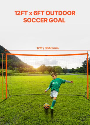 Portable Soccer Goal, 12x6 ft Adults Kids Backyard Soccer Net, Large Practice Soccer Net, Steel Fiberglass Structure Training Goal Set, All-Weather Outdoor Soccer Goals with Carry Bag, Orange