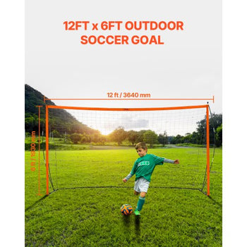 Portable Soccer Goal, 12x6 ft Adults Kids Backyard Soccer Net, Large Practice Soccer Net, Steel Fiberglass Structure Training Goal Set, All-Weather Outdoor Soccer Goals with Carry Bag, Orange