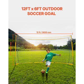 Portable Soccer Goal, 12x6 ft Adults Kids Backyard Soccer Net, Large Practice Soccer Net, Steel Fiberglass Structure Training Goal Set, All-Weather Outdoor Soccer Goals with Carry Bag, Yellow