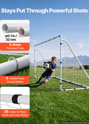 Soccer Goal 12 x 6 FT Soccer Goal for Backyard with Iron Frame PE Net, Portable & Durable Set, High-Strength Net, Ground Stakes, Straps, for Youth & Adults Outdoor Backyard Practice Training