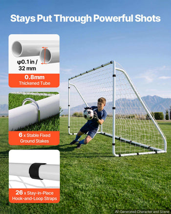 Soccer Goal 12 x 6 FT Soccer Goal for Backyard with Iron Frame PE Net, Portable & Durable Set, High-Strength Net, Ground Stakes, Straps, for Youth & Adults Outdoor Backyard Practice Training