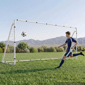 Soccer Goal 12 x 6 FT Soccer Goal for Backyard with Iron Frame PE Net, Portable & Durable Set, High-Strength Net, Ground Stakes, Straps, for Youth & Adults Outdoor Backyard Practice Training