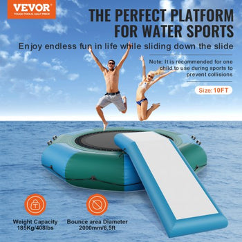 Inflatable Water Bouncer, 10ft Recreational Water Trampoline, Portable Bounce Swim Platform with Slide, 3-Step Ladder & Electric Air Pump, Kid Adult Floating Rebounder for Pool Lake Water Sports