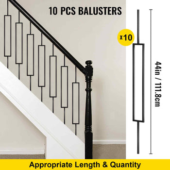 Deck Balusters, 10 Pack Metal Deck Spindles, 44\"x0.5\" Staircase Baluster with Screws, Iron Deck Railing for Wood and Composite Deck, Stylish Black Baluster for Outdoor Stair Deck Porch