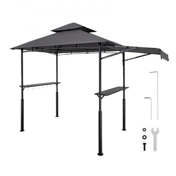 Grill Gazebo, 8 x 5 ft Double-Tiered Top, Reinforced BBQ Gazebo with Extra Awning, Powder-Coated Steel Patio Grill Shelter with 2 Side Shelves & Hooks, Outdoor Grilling Canopy for Garden