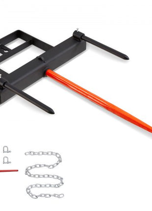 39" Hay Spear, Bale Spears 1600lbs Loading Capacity, Skid Steer Loader Tractor Bucket Attachment with 2pcs 17.5" Stabilizer Spears and 60" Chain, Quick Attach Spike Forks