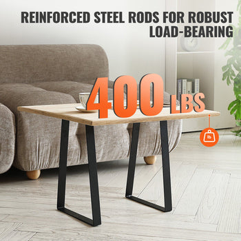 Stylish wooden coffee table with reinforced steel legs, supports up to 400 lbs, perfect for modern living spaces.