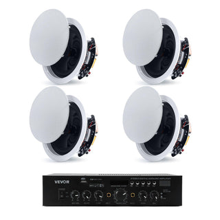 Bluetooth Ceiling Speakers, 6.5", In Ceiling & In-Wall Speaker System with Amplifier, 2-Way, for Damp and Humid Placement, Home Theater, Covered Outdoor Patio and Flush Mount Wired, 4 Speakers