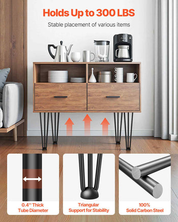 Hairpin Table Legs 20\" Black Set of 4 Desk Legs 880lbs Load Capacity (Each 220lbs) Hairpin Desk Legs 3 Rods for Bench Desk Dining End Table Chairs Carbon Steel DIY Heavy Duty Furniture Legs