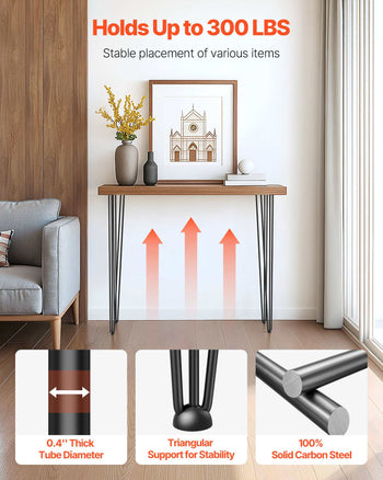 Hairpin Table Legs 40\" Black Set of 4 Desk Legs 880lbs Load Capacity (Each 220lbs) Hairpin Desk Legs 3 Rods for Bench Desk Dining End Table Chairs Carbon Steel DIY Heavy Duty Furniture Legs