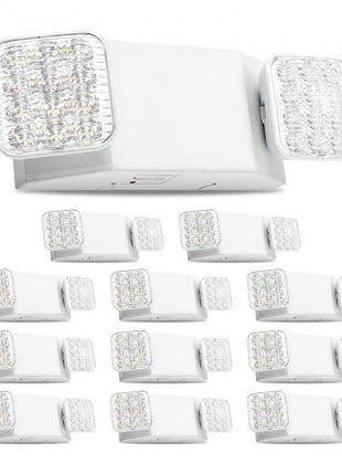 12 Pack Emergency Lights for Business, with Battery Backup, Commercial LED Emergency Exit Lighting Fixtures, AC 120/277V, with Two Square Head Adjustable, 90-Minute Backup, for Business, White
